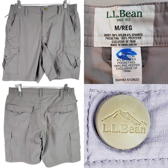 LL Bean Cargo Shorts Men's Size Medium 34 Gray Hiking Outdoor Ripstop Nylon - Picture 1 of 9